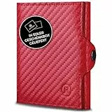 RUTAKO Slim Wallet mit XL Münzfach & RFID-Schutz - Kartenetui Herren & Damen - Kreditkartenetui klein - Mini Geldbörse - Portmonee Portemonnaie klein - Geldbeutel Carbon-Rot