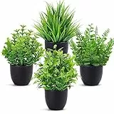 BTSD-home gefälschte Pflanzen 4-Pack künstliche Pflanzen Kleine Faux im schwarzen Topf für Badezimmer Home Office Tisch Dekor Indoor