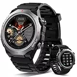 Militär Smartwatch Herren Damen, Smart Watch mitTelefonfunktion 1,39' Touchscreen, Herzfrequenzmonitor Schlafmonitor IP68 Wasserdicht Sportuhr, 110+ Sportmodi Fitnessuhr für iOS Android, Schwarz