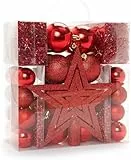 HEITMANN DECO Weihnachtsbaumschmuck Set Rot 45 teilig mit Baumspitze Kugeln Perlketten und Girlanden aus Kunststoff 12 x 25 x 40 cm