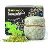 TEANAGOO Kleiner keramischer Matcha-Behälter | 2,8 oz tragbarer Aufbewahrungsbehälter, doppelt versiegelt mit Aluminium-Deckel, Frischegarantie für 18g Matcha, X6 Lt.grün mit schwarzer Naht