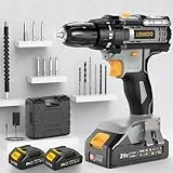 Akkuschrauber, LEEIKOO Akku Bohrschrauber 21V, Akku Bohrmaschine 42N.m mit 2 Batterien 2.0Ah, 10mm Bohrfutter, 2-Gang, 18+1 Drehmomentstufen, 14tlg Zubehör Set, LED Licht für Garten DIY Projekt, Grau