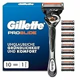Gillette Fusion5 Proglide Rasierer Herren — Inkl. 1 Nassrasierer 10 Ersatzklingen mit Neuem Everglide Gleitstreifen für Noch Sanfteres Gleiten — Silber/Schwarz