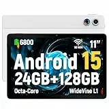 Laptok Tablet, Android 15 Tablet 11 Zoll, 24 GB RAM 128 GB ROM 1 TB TF erweiterbar, Widevide L1, Octa-Core-Prozessor, 1280 x 800 IPS HD Touchscreen 6800 mAh Akku WiFi 6 BT 5.3 Dual Kamera (Weiß)