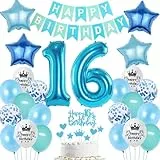 Ohaoduo Luftballons 16. Geburtstag Junge Blau Dekoration Tortendeko Geburtstag 16 jahre Junge Deko 16. Junge Party Deko Geburtstagsdeko 16 Jahre mädchen Luftballons 16 Blau