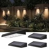 JACKYLED Solar Wandleuchte Aussen, Solarlampen für Außen Wand, 4 Linsenscheinwerfer LED Solar Zaunleuchten für Außen, Solarwandleuchten für Garten, Zaun, Terrasse (4 Stück)