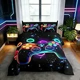 Homewish Gamer Bettwäsche 135x200 Jungen,Gaming Bettwäsche-Set für Kinder Teenager Spiele Enthusiast,Farbe Gamepad Bettbezug Moderne Modisch Sternenhimmel Gedruckt Spielzimmerdeko Bettwäscheset Weich