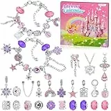 Adventskalender 2025 für Mädchen, Weihnachtskalender zum Basteln von Schmuck mit 24 Überraschungszubehör, DIY Armbänder und Halsketten für 6-13 Jahre Mädchen (Rosa Lila)