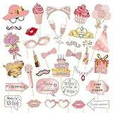 VIKY® 33 STK Fotobox Accessoires Roségold, 90er Foto Requisiten Geburtstag Frauen, Vintage Fotobox Requisiten, Party Aaccessoires Glitzer, Party Zubehör Karneval, Fotorequisiten