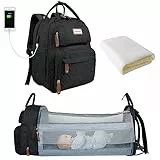 SNDMOR Wickeltasche Rucksack, Baby Wickeltasche mit Wickelstation, Große Unisex Babytasche mit Wickelunterlage, Großes Fassungsvermögen, Wasserdicht und Stylisch (Schwarz)