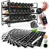 Havenhaus Gewürzregal Set Schwarz | Stehend oder Wandmontage | 24 Gewürzgläser + 336 Gewürzetiketten Deutsch & Accessoires | Modernes Design | Lebensmittelecht & Spülmaschinenfest