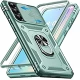 Giyer Panzerhülle für Samsung Galaxy S25 Hülle mit Schutzfolie, Handyhülle S25 Case mit Kameraschutz 360° Metall Ring Ständer, Stoßfest Schutzhülle für Samsung S25 5G Cover Tasche (Mintgrün)