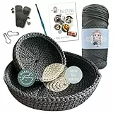 HÄKEL LIESE Häkelset für Anfänger - Schale Deko mit Häkelwolle - Crochet Box Set zum Häkeln Lernen - Geschenk für Teenager (Grau)