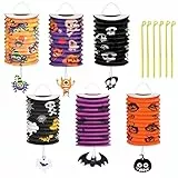 Halloween laterne kinder,6 halloween-deko papierlaterne,Laternenset enthält Laterne und laternen stab,Faltbar laternen für kinder Halloween Partys