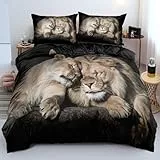 DXHOME Löwe Kinder Bettwäsche-Sets 155x220 3D Druck Schwarz 3teilig Weich Mikrofaser Deckenbezug Teenager Jungen Mädchen Modern Bettbezug Sets mit Reißverschluss und 2 Kissenbezüge 80 x 80cm