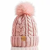 REDESS Damen Winter Bommel Beanie Mütze mit warmem Fleece gefüttert, Dicker Slouchy Snow Knit Skull Ski Cap
