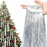 6000 Stränge Weihnachts-Lametta-Eiszapfen, silberfarben, 50 cm, glänzende Vintage-Lametta-Folienfransen, für den Weihnachtsbaum, glitzernde Hängedekoration für Zuhause, Weihnachten, Geburtstage