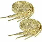 Ouligay 2 Paar Gold Glitzer Schnürsenkel Goldene Schnürsenkel Bling 9mm Breit 120cm Lang Flache Metallisch Glänzende Flach Gold Schuhbänder für Sportschuhe Laufschuhe Turnschuhe Laufschuhe