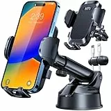 HTU【Militär-Klasse】Handyhalterung Auto, 4 in 1 Handyhalter mit【Stärkst Saugnapf & Clip】 Tragfähigkeit 36kg, 360° Drehbar Kfz Autohalterung für iPhone Samsung Galaxy Google Pixel,Tiefschwarz