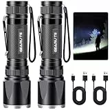 GEARLITE Taschenlampe Led Aufladbar 2Pack, Superhelle Zoombare 3000 Lumen Mini Torch mit 3 Lichtmodi & Langer Betriebsdauer, IP65 Wasserdicht Taktische Handlampe für Camping, Angeln, Outdoor, Notfäll