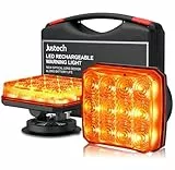Justech 2PCS Wiederaufladbare Warnleuchte LED-Stroboskoplichter 12V/24V Magnetisch Warnleuchte Warnlicht, IP65 Wasserdicht Notfalllicht Auto-Blitzlicht mit 18 Blitzmodi für Lastwagen, Traktoren E-Mark