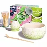Matesen Matcha Set Beige Grün, 5-teiliges Matcha Besen Set,Premium Starter Set für Anfänger, Matcha Tee Set mit Sieb Chawan und Besen, Zubehör für das Matcha Tea Set Green/Rosa/Pink/Black