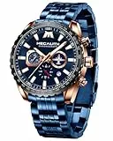 MEGALITH Uhren Herren Edelstahl Chronograph: Blau Armbanduhr Herren Große mit Datum - Wasserdicht Quarz Uhr fur Männer Designer