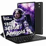 DMOAO Tablet 10 Zoll Android 14 mit 5G WLAN 6, 18 GB RAM + 128 GB ROM(TF 1TB), Widevine L1, Octa-Core, BT 5.0, Face ID, FHD 1280 * 800 IPS, 6000 mAh, 2 in 1 Tablet mit Tastatur + Maus, Schwarz