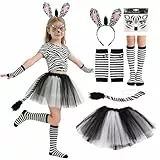 SINSEN Karneval Kostüm Kinder Tierkostüm Mädchen Reh Kostüm Kinder Leopardenkostüm Zebrakostüm mit Tutu Rock,Haarreif, Fliege, Tail, Gesicht Kunst Aufkleber für Karneval Cosplay Geburtstagsparty