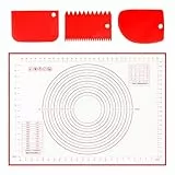 Alyvisun Silikon Backmatte mit 3 Teigschaber, 70x50 cm Backzubehör Antihafte Backunterlage mit Messung Rutschfeste Silikonmatte Wiederverwendbar Backblech für Fondant, Pizza, Teig