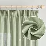 EMEMA Gardinen Vorhänge Leinenvorhang mit Kräuselband Voile Vorhang Leinenoptik Modern Halbtransparent für Wohnzimmer Dekoschal Küchengardinen Schlaufenschal Schlafzimmer Grün 140 x 245 cm