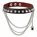 Flongo Choker Tattoo Kette Lederhalsband Damen Herren Halskette Gotik Halsband Schmuck Schwarz Braun Silber Spike Nieten Spinne Eisenkette Punk Rock