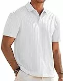 Elegancity Herren Poloshirts Weiß Kurzarm Einfarbig Strick Sommer Golf Shirt Freizeit T Shirts Regular Fit Urlaub Polohemd M