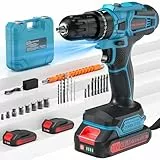 Akkuschrauber, 21V Akku Bohrschrauber Set mit 2 Akkus 2.0Ah, 45 Nm Max, 25+3 Drehmomentstufen,2-Gang,10mm Metallbohrfutter,LED-Licht,Für Reparatur & DIY