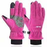 Arcweg Fleece Handschuhe Kinder Warm Winter Kinder Polar Fahrradhandschuhe Wasserdicht Fingerhandschuhe Winddicht Fäustlinge für Jungen und Mädchen Outdoor Sport Wandern Laufen Rosa S-M(5-6 Jahre)