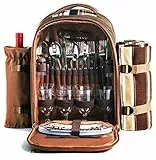 Hap Tim Picknick-Rucksack für 4 Personen mit Kühlfach, abnehmbarem Flaschen-/Weinhalter, Fleece-Decke, Teller und Besteck-Set, perfekt für Outdoor, Sport, Wandern, Camping, Grillen (EU-3065)