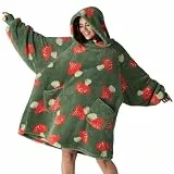 Bedsure Tragbare Decke, Kapuzenpullover, Geschenke für Frauen, Pilzdruck, Sherpa, gemütliche Hoodie-Decke für Männer und Erwachsene, weich und warm, Mushrrom-Geschenke, Olivgrün