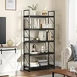 YITAHOME Bücherregal Mit 5 Ebenen - Industrielles Holzregal Mit Metallrahmen, Großes Freistehendes Regal, Präsentationsregal für Wohnzimmer, Heimbüro Schwarz
