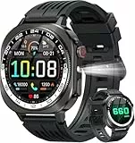 Militär Smartwatch Herren Damen, 2026 Neu Rund 1.43″ AMOLED Fitnessuhr mit Telefonfunktion, Smart Watch mit LED Taschenlampe/130+ Sportmodi/Herzfrequenz, IP68 Wasserdicht Sportuhr für iOS/Android