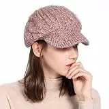 Fancet Damen gestrickte Barett Mütze Dicke Strickmütze mit Visor Baskenmütze Schirmmütze Orange Mix