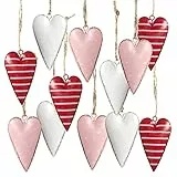 Logbuch-Verlag 12 Herz Anhänger Valentinstag Osteranhänger rot weiß rosa Metall Herzen zum Aufhängen Hochzeit Deko Geschenk