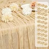 Showgeous 10 Stück Käsetuch Tischläufer Beige 300cm, Rustikaler Gaze Käsetuch Tischläufer Beige, Romantisch Boho Hochzeit Tisch Dekoration für Hochzeit Brautdusche Geburtstag Party(55x300cm)