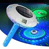Solar Digital Pool Licht mit Dual LCD Bildschirmen, Leicht ablesbares Schwimmendes Poolthermometer mit 8 dynamischen Lichteffekten, IPX7 Wasserdicht Digital Thermometer