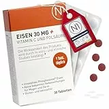 N1 Eisen 30 mg + Vitamin C & Folsäure - 30 Eisentabletten - 98% bioverfügbares Eisenpräparat - hochdosiert für Immunsystem, Energiestoffwechsel & bei Eisenmangel - gut verträglich, ohne Nebenwirkungen