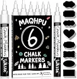 Maqhpu Weiß Kreidestifte für Tafel Abwaschbar, 6 Stück Kreidestifte und 45pcs Kreidetafel Labels, Fensterstifte Whiteboard Marker Kreidemarker Tafelstifte für Glas & Gewürzgläser (1mm, 3mm, 6mm)