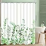 Lerores Duschvorhang 180x200 Antischimmel Textil Shower Curtains, Blumen Wasserdicht, Gewichteter Saum, Waschbar Polyester Stoff Badevorhang für Badezimmer und Badewanne mit 12 Haken