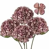 Hollyone 4 STK Hortensien Kunstblumen Rosa Violett, Ø 19cm Künstliche Blumen Wie Echt für Brauthochzeitssträuße, Haus, Büro, Hotel, Partydekoration, Mittelstücke, Blumenarrangements
