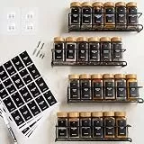 Deco haus® Gewürzregal Wand ohne Bohren [MIT 24 GEWÜRZGLÄSER & ETIKETTEN] - Gewürzregal Hängend 4er Set - Gewürzhalter Wand - Gewürzregale Schranktür zum Kleben - Spice Rack Organizer