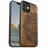 Carveit Magnetisch Hülle für iPhone 12 Mini [Elegante Nussbaum] [Weich TPU Stoßstange] Stoßfeste Handyhülle Kompatibel MagSafe mit 12mini Hülle Holz （Blumen-Mandala）