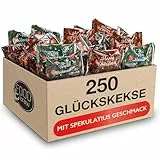 FOOD crew 250x Weihnachtsglückskeks mit Spekulatius Geschmack - Glückskekse - Süßigkeiten Weihnachten - Gebäck Einzeln Verpackt mit deutschen Sprüchen - Vegan - Made in Germany